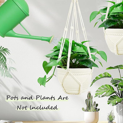 FGSAEOR Macrame Plant Basket Indoor Outdoor, Hanging 3-15 inch Pot, Bearing 20lb Planters, DIY Handmade Hanging Planter Holder, 35-Inch Extra Long Strong Boho Home Décor (2-Pack) (Ivory)