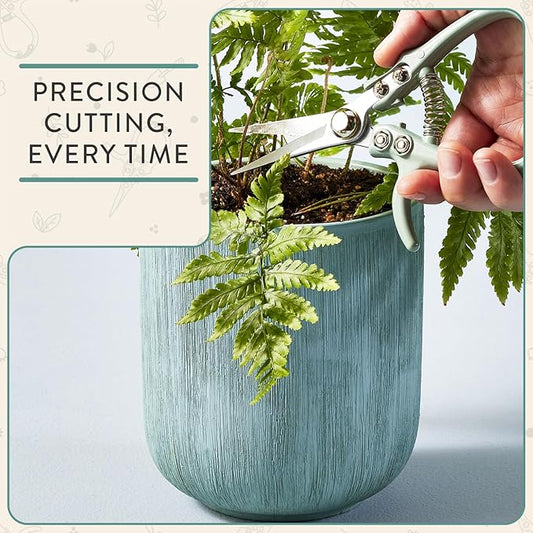 Modern Sprout Pruning Shears - Herb Snipping Scissors- Lightweight Gardening Tools W/Easy Lock - Flower Cutter Garden Shears - Carbon Steel Blade + Reusable Holster (Ocean, 1-Pack)