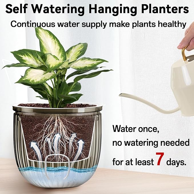 Halatool 2 Pack Self Watering Hanging Planters for Indoor Plants- 6.5 Inch Outdoor Hanging Flower Pots with 2 Metal Chains for Garden Home Wall Decor (Starry Gray)