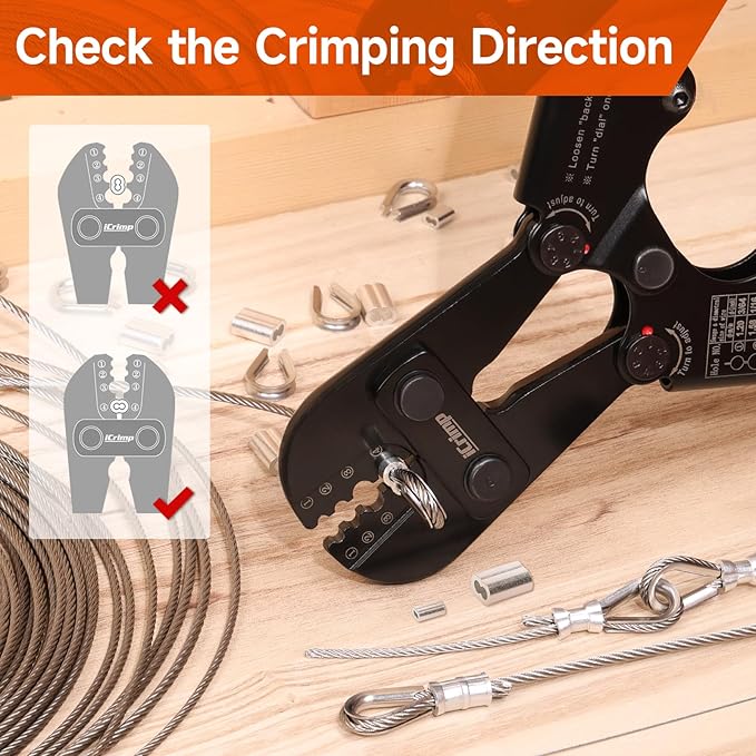 iCrimp Wire Rope Crimping Tool Kit with Wire Rope Cutter and 375pcs Sleeve Kit, Fishing Crimping Tool IWS-1608M & CWR-35, Set in Box