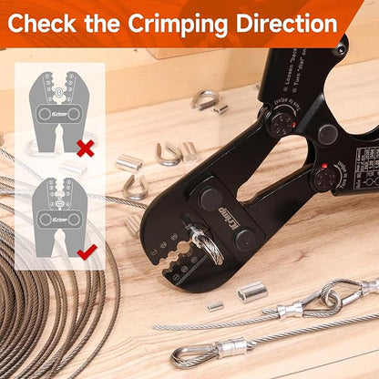 iCrimp Wire Rope Swager, 3/64-inch to 1/8-inch Wire Rope Crimping Tool with Cutter and 375pcs Sleeve Set, Fishing Crimping Tool IWS-1608M & CWR-60