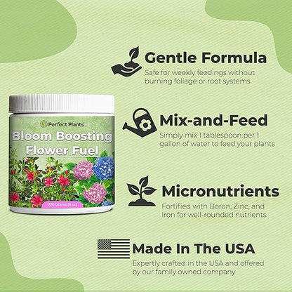 Advanced Bloom Booster Flower Fuel by Perfect Plants | Water Soluble & High Nutrient Fertilizer for Beautiful Flowers and Fruit Such as Rose, Blueberry, Plumeria, and Hydrangea (226 Grams)