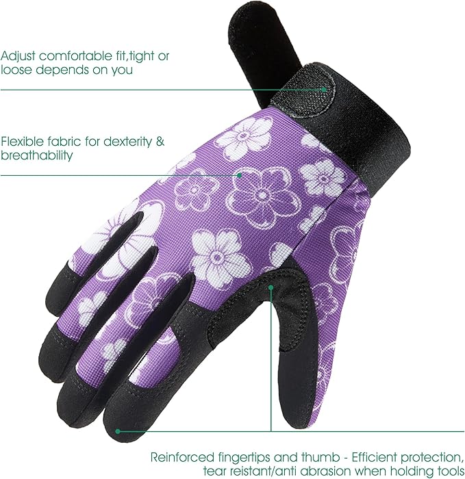 COOLJOB Large Gardening Work Gloves for Women Ladies, Thorn Proof for Rose Pruning, Cactus Handling, Blackberry Bush Planting, Puncture Resistant Anti-Slip Flexible, 1 Pair Purple L