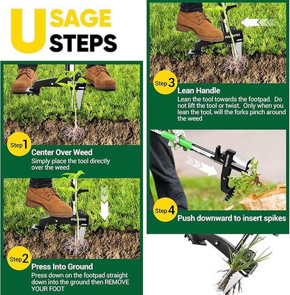 Stand Up Weeder Puller, 4-Claws Gardening Weeding Tools - Phlexpro 2025 New Upgraded Back-Saver 39.3" Long Handle Weed Puller Dandelion Remove Tool for Garden/Lawn/Patio/Farm Use