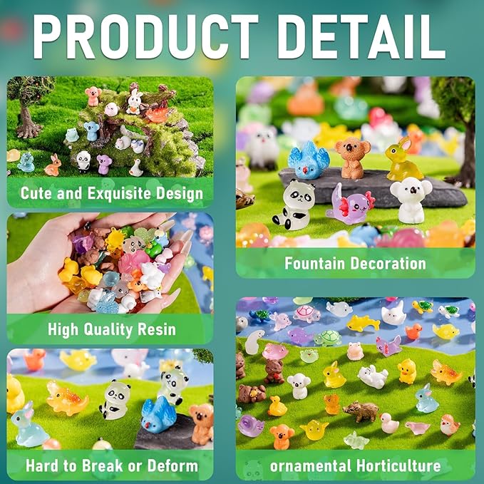 140 Pack Mini Animals Tiny Duck，Cow，Bee Figurines Bulk for Miniature Dollhouse Decor Accessories Garden Aquarium Potted Ornament Party DIY Charms Office Classroom Activity to Hide