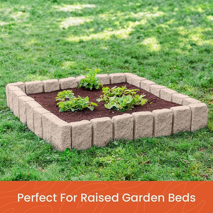 Beuta Landscape Edging | Garden Edging Border | Faux Stone Block XL for Lawn Edging, Flower Beds & Yard Edging – 10 Pack | Each Section Has 6 Blocks 48" L x 4" W x 9.5" H | 30 Spikes | Cobblestone