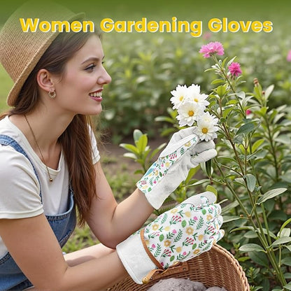 Gardening Gloves, Garden Gloves for Women Thorn Proof, Breathable Leather Work Gloves for Yard Pruning, Planting