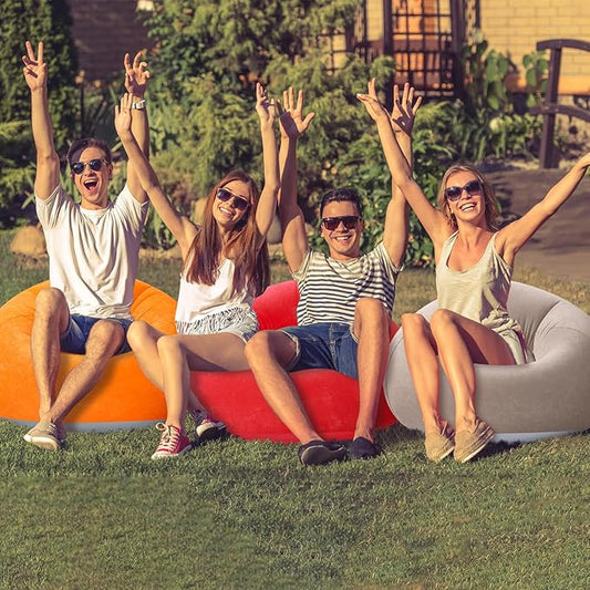Realspring Inflatable Bean Bag Chairs Outdoor Blow up Camping Chairs Inflatable Lazy Sofa Folding Portable Bean Bag Loungers Couch for Movie Night(Brown, Red, Blue, Orange,4 Pcs)