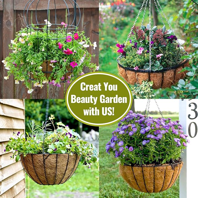 Legigo 6 Pack 14 Inch Hanging Basket Coco Liners Replacement, 100% Natural Round Coconut Coco Fiber Planter Basket Liners for Hanging Basket Flowers/Vegetables