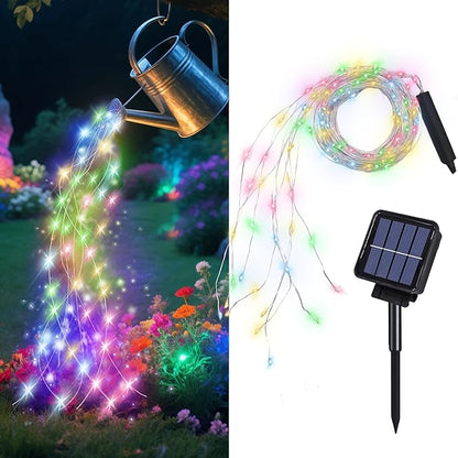Solar Waterfall Fairy Bunch Lights Outdoor Waterproof 200LEDs 8 Modes Watering Can Light , Muticolor Solar Powered String Lights Firefly Vine Christmas Tree Garden Decorations Gardening Gifts For Mom