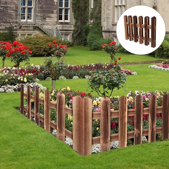 Carbonized Wooden Garden Fence Long High Outdoor Landscape Border Flexible Decorative Lawn Edging Pastoral Style for Flower Bed