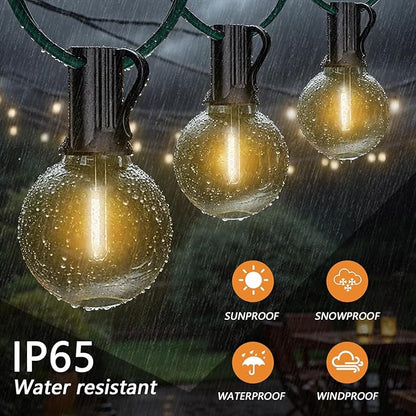G40 LED Globe Outdoor String Lights 25FT, Waterproof & Shatterproof with 25 Clear Plastic Bulbs (2 Spare), Black Wire,for Cafe Bistro Porch Garden Balcony Party Decor