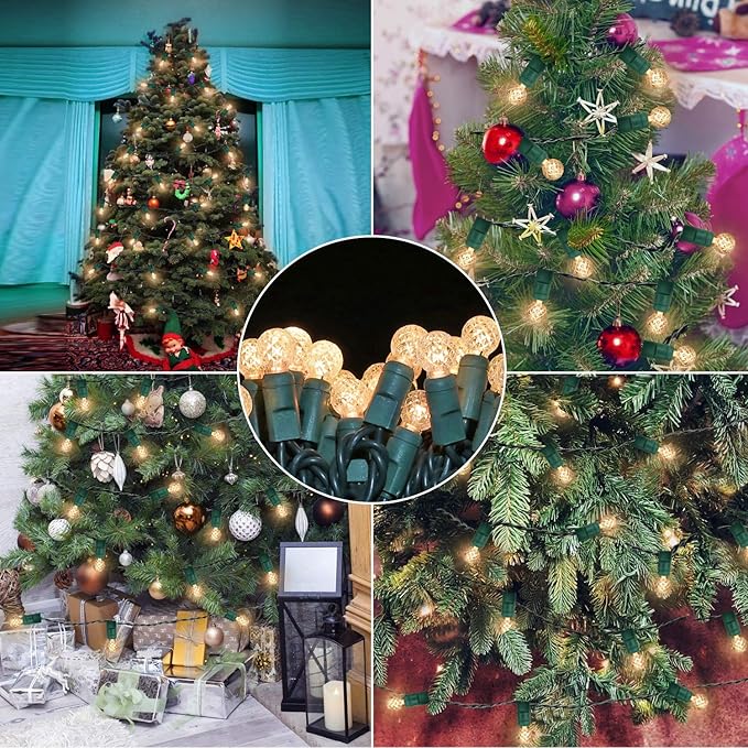 Warm White G12 LED Christmas Lights Outdoor- 71 FT 140 Count Berry LED Christmas Lights Outdoor Waterproof, One-Piece Commercial Grade Green Wire, IP:65, UL (2 Pack 70 Counts 35.5ft Per String)