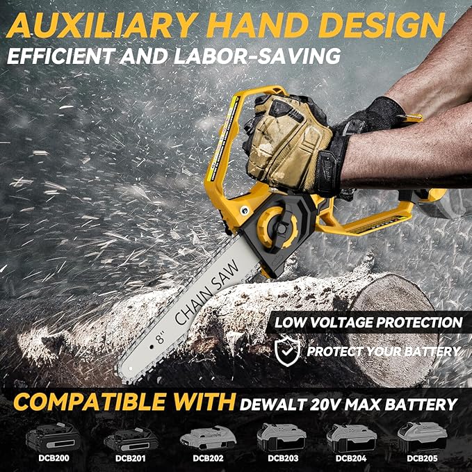 Mini Chainsaw for Dewalt 20V Max Battery, 8-Inch and 6-Inch 2-IN-1 Cordless Electric Chain saw with Brushless Motor and Auto-Oiler, 800W Hand Mini Chainsaw for Tree Pruning Wood Cutting(No Battery)
