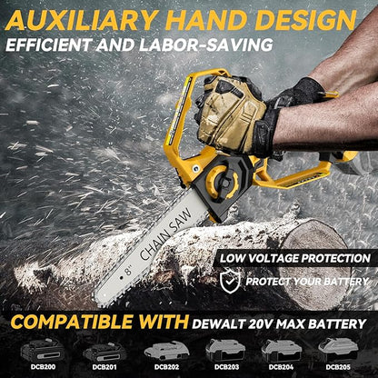 Mini Chainsaw for Dewalt 20V Max Battery, 8-Inch and 6-Inch 2-IN-1 Cordless Electric Chain saw with Brushless Motor and Auto-Oiler, 800W Hand Mini Chainsaw for Tree Pruning Wood Cutting(No Battery)