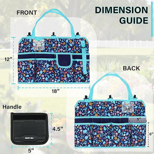 KUNN Bucket Tool Organizer 5 Gallon with Hangable Handle 18-Pocket Detachable Bucket Bag for Tools, Garden Caddy Tote with Pockets, Heavy Duty 600D Polyester Gardening Accessory,Blue