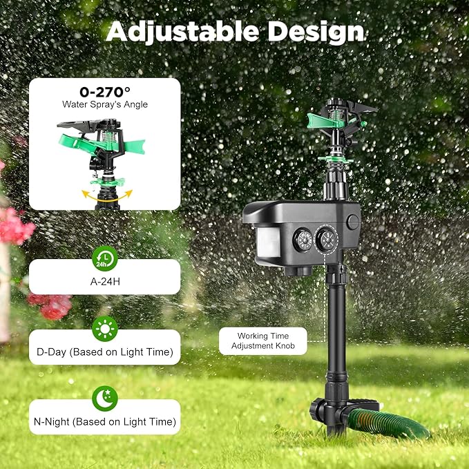 Solar Water Sprinkler Solar Powered Motion Activated Water Sprinkler Outdoor Sprinklers with Motion Sensor for Farmland Lawn Courtyard 1000ft², Applicable Temperature 32-104℉