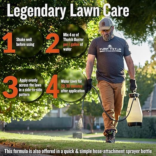 Turf Titan Thatch Buster Lawn Aerator & Grass Dethatcher (32 oz) – All-Natural Hose End Liquid Soil Loosener & Conditioner for Green Grass – Healthy Soil in 45 Days – Covers Up to 8,000 Sq Ft