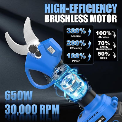 AZZUNO 20V Cordless Electric Pruning Shears: 1.1 Inch Brushless Pruner with LCD Display & SK5 Blades, Portable Branch Cutter for Gardening Tree Trimming (2Pcs 2.0Ah Batteries and Charger Included)