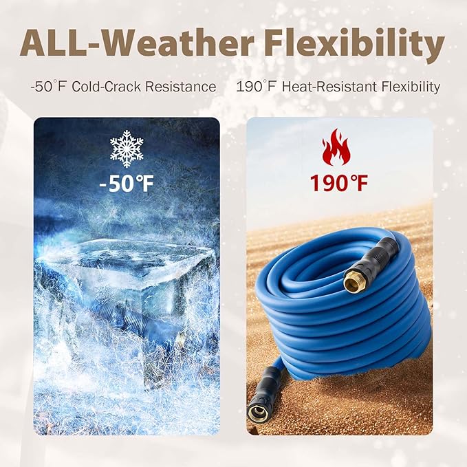 5/8" Hot/Cold Water Hose 20ft, -50℉ To 190℉ Heavy Duty,Flexible,Burst 600 Psi 3/4" Brass Fittings with Swivel Grip Handle for Outdoor,Yard, Farm, Blue