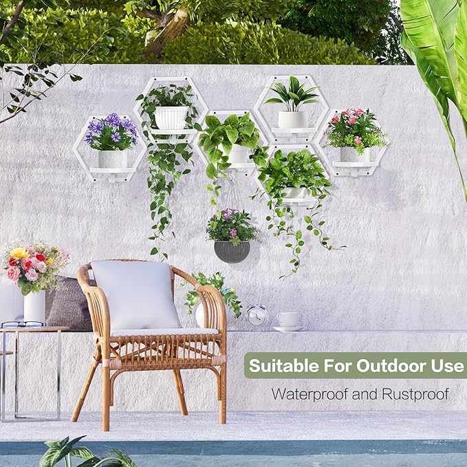 3 Packs Wall Planters for Indoor Plants, 7.9inch Metal Wall Plant Holder Hanger Wall Decor, Wall-Mounted Hanging Planters Window Plant Shelves Outdoor(White)