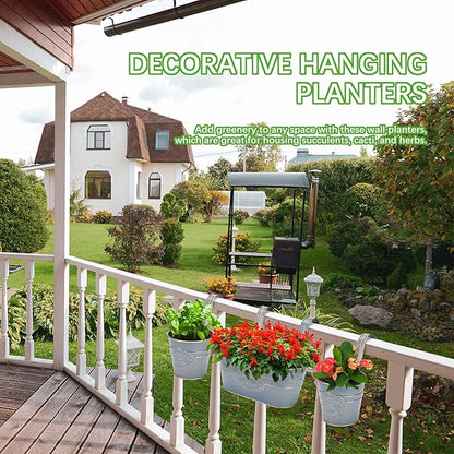 PerGar Vintage Metal Iron Wall Hanging Flower Pots, Rustic Planter Bucket Herb Flower Plant Holder with Detachable Hooks & Drainage Hole for Railing Fence Balcony Deck Garden Home Decoration, Set of 3