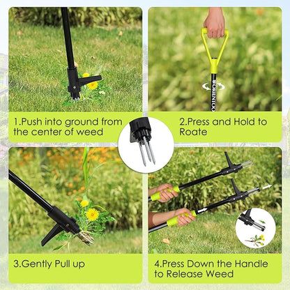 ORIENTOOLS Weed Puller Stand Up Weeder Hand Tool with 3 Claws for Dandelion, Steel Twist Hand Weed Root Pulling Tool Grabber and Picker, 38" Long Handle Lawn Easy Root Remover Garden Tool with D-Grip
