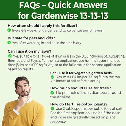 13-13-13 Slow Release Granular Fertilizer – All Purpose Plant Food 13 13 13 for Outdoor Grass, Vegetables, Roses, Flowers, Shrubs, Trees. Lawns, Gardens, Potted Plants (20 quarts)