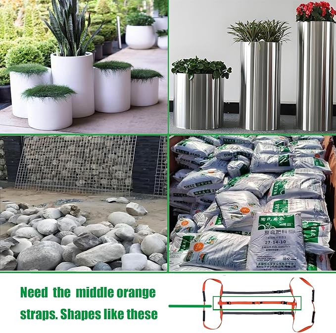 Garden Flower Pots Pot Moving Strap,with Handle,Landscaping Lifting Straps, Move Heavy Flower Pots, Planters, Trees, Rocks,Pot Tool,Up to 200 lbs,Gray Orange,Middle and Small