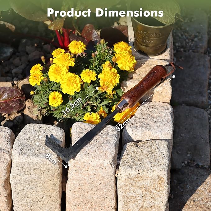 RESTMO Heavy Duty Crack Weeder Tool, Crevice Weeding Tool for Garden Lawns, Courtyards, and Patio Paving with Moss, L-Shaped Manual Weeder, Wooden Handle Gardening Tool