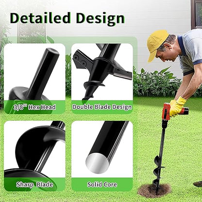 4"x24" Auger Drill Bit for Planting,Designed for Hard&Rocky Soil,Heavy-Duty Post Hole Auger with Upgrad Dual-Sharp Blades Tip,Garden Spiral Drill Bit & Plant Hole Digger,for 3/8" Hex Drive Drill
