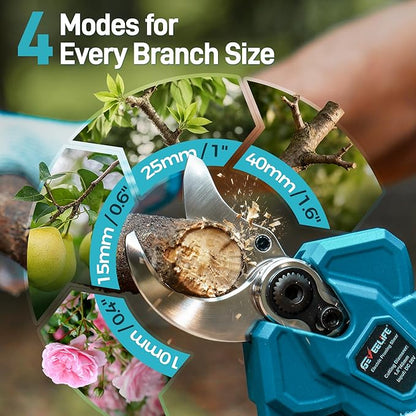 GEVEELIFE 2-in-1 Electric Pruning Shears Cordless, 1.6" Cutting Diameter, Electric Tree Pruner with 12.8Ft Reach Extension Pole, 2×4.0Ah Battery Powered Pole Pruner for Tree Trimming
