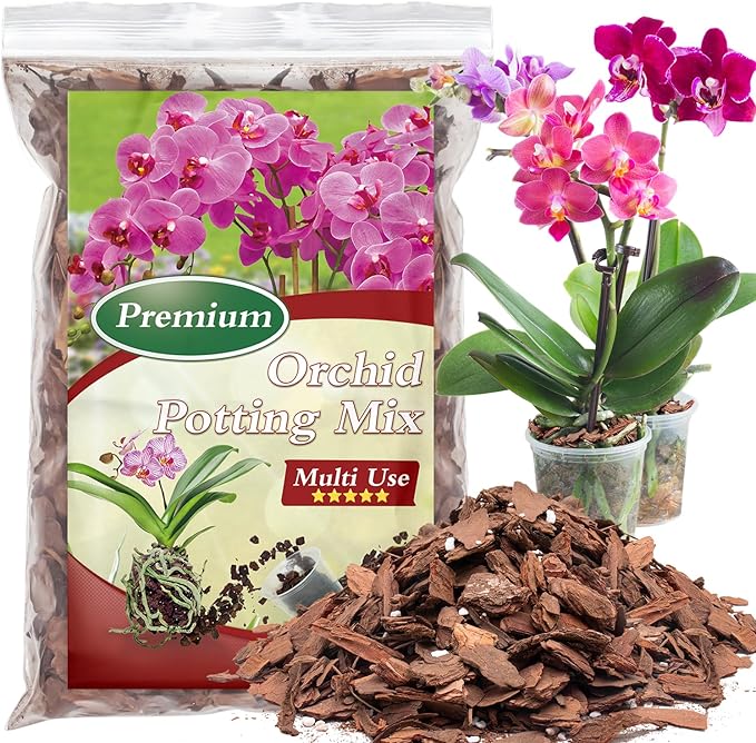 Orchid Bark Potting Mix,Premium Orchid Potting Mixture of Pine Bark and Perlite,Good Ventilation and Water Retention for Repotting Orchids and Growing Indoor Plants,4QT