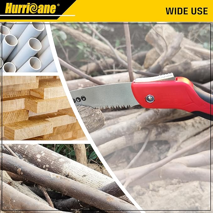 HURRICANE Folding Saw/10 Inch Pruning Implement/Wood-Cutting Gear/Camping Tree Cutter with SK5 Curved Blade/Triple-cut Razor Teeth/Outdoor Portable Cutter for Tree Trimming Gardening Hiking