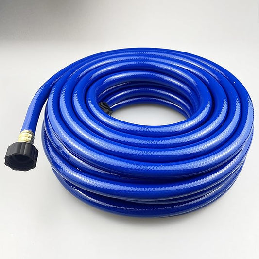 PVC Garden Hose 1/2 Inch, Flexible Water Hose with Male and Female Fittings, No Leaking, Heavy Duty, for Household, Outdoors, Lawns, Patio (50 FT, Blue, Plastic Fittings)
