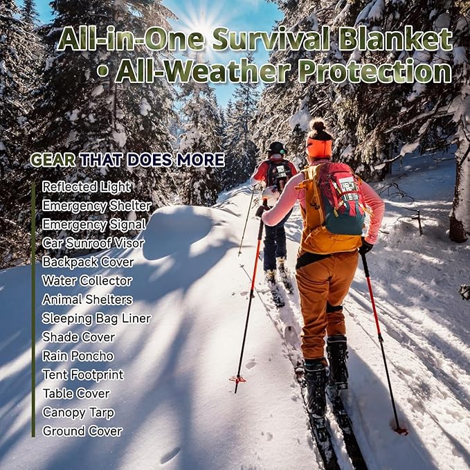 SecuCaptain Survival Emergency Thermal Blankets: Thicken 28um Space Mylar Blanket Kit for Outdoor Cold Winter Camping, Hiking, Car Bug Out Bag, or First Aid - Woodland Camo 4 Pack