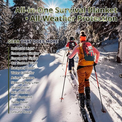 SecuCaptain Survival Emergency Thermal Blankets: Thicken 28um Space Mylar Blanket Kit for Outdoor Cold Winter Camping, Hiking, Car Bug Out Bag, or First Aid - Woodland Camo 4 Pack