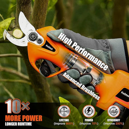 Pruning Shear Battery Powered, Kebtek Cordless Portable Electric Pruner with 2Pack 2Ah Rechargable Batteries -16.8V 25MM(0.98Inch) Cutting Diameter