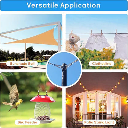 String Light Hanging Kit with 164FT Vinyl Coated Stainless Steel 304 Wire Rope Suspension Kit Included Enough Accessories with Turnbuckles and Hooks for Patio, Garden and Wedding Lighting