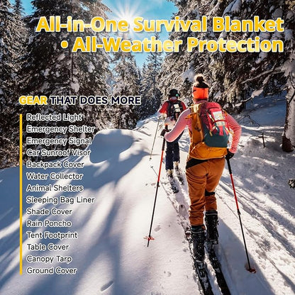 SecuCaptain Survival Emergency Thermal Blankets: Extra Large 84” x63” Space Mylar Blanket Kit for Outdoor Cold Winter Camping Hiking Car Bug Out Bag or First Aid - 4 Pack Gold