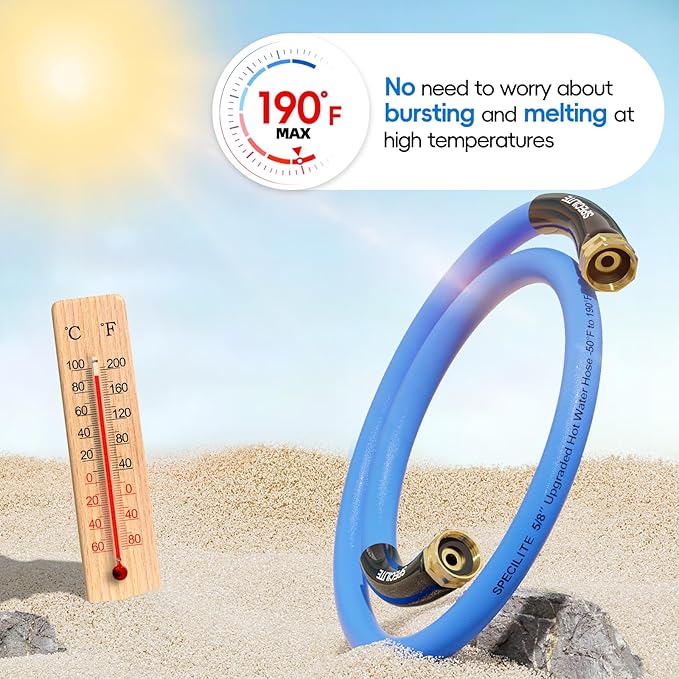 SPECILITE Female to Female Hot/Cold Garden Water Hose 3 ft x 5/8 Inch for Hose Reel, -50℉To 190℉, Heavy Duty, Flexible, Burst 605 Psi, Rubber Extension Pipe with 3/4" Brass Fittings