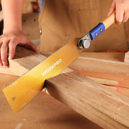 WORKPRO 10 Inch Japanese Pull Saw, Double-Edged Hand Saw for Wood Cutting with 7-9&18 TPI, SK5 Flexible Blade Flush Cut Saw with Non-Slip Beech Handle, Perfect Woodworking Tool Gift