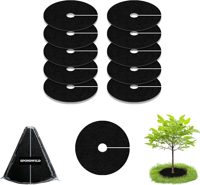 Tree Mulch Ring, 10 Pack 12.6" Non-Woven Plant Soil Protector Ring, Reusable Mulch Carpet, Degradable Weed Control Fabric Mat for Landscaping Weed Control Root Protection, Tree Barrier Ring