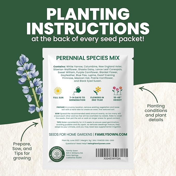 Perennial Species Mix - Large 5g Envelope - 2,500 Flower Seeds for Planting - Wildflower Mix