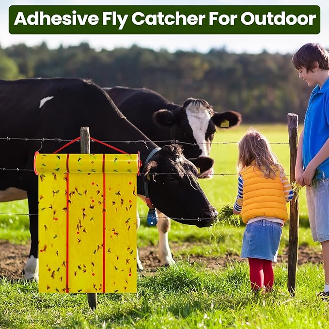 Qualirey Giant Sticky Fly Traps, Fly Strips for Indoor Outdoor Hanging Flying Tapes Non Toxic Ribbon Fruit Gnat Killer for Mosquito Plants House Horse Stable(30 ft,Yellow,15 Pcs)