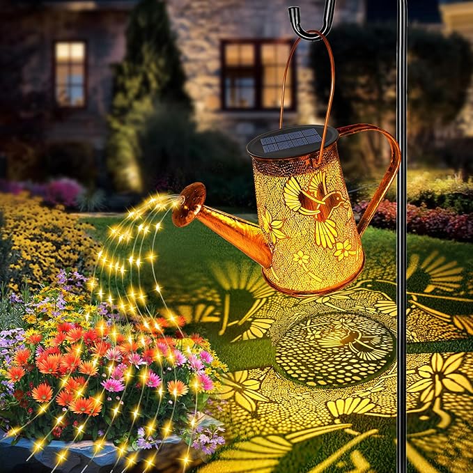 2 Pack Solar Watering Can Lights, Hummingbird Gifts for Christmas Women Mom Grandma Birthday, Waterproof Outdoor Garden Decor Large Hanging Solar Lanterns Garden Lights for Patio Yard Flowerbed