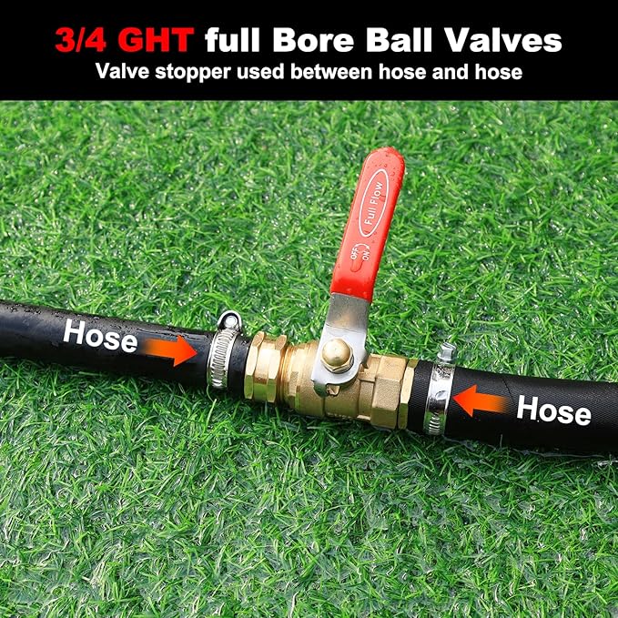 Garden Hose Brass Shut Off Valve Full Flow, No Restricted-Flow Water Shut-Off Connector, 3/4" GHT x 3/4" GHT Garden Hose Full Port Ball Valve Adapter (Long Handle)