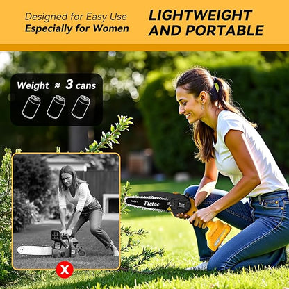 Tietoc Chainsaw, Electric Mini Chain Saw Cordless Power Hand Saw with 4000mAh Battery and Oil System for Tree Trimming & Wood Cutting, Garden Tools Gift for Men Dad Husband Gardener | 6 Inch