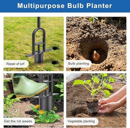 Garden Grass Plugger Tool with Long Handle Sod Turf Plugger Steel Bulb Planter with Soft Rubber Grip Plants Transplanter Tool for Digging Holes, Repair of Turf, Transplant Seedling