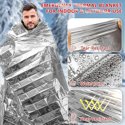SecuCaptain Survival Emergency Thermal Blankets: Extra Large 84” x63” Space Mylar Blanket Kit for Outdoor Cold Winter Camping Hiking Car Bug Out Bag or First Aid - 10 Pack